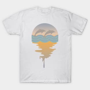 Retro Dolphins On An Ocean Background T-Shirt